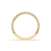 Levana triple-row round lab-grown diamond memoire wedding band in 750 yellow gold, top view 