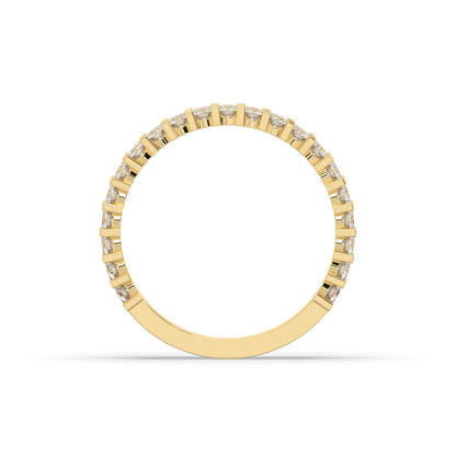 Levana triple-row round lab-grown diamond memoire wedding band in 750 yellow gold, top view 