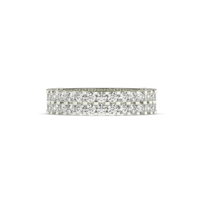 Levana triple-row round lab-grown diamond memoire wedding band in 585 white gold, front view 