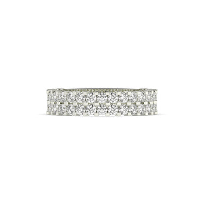 Levana triple-row round lab-grown diamond memoire wedding band in 750 white gold, front view 