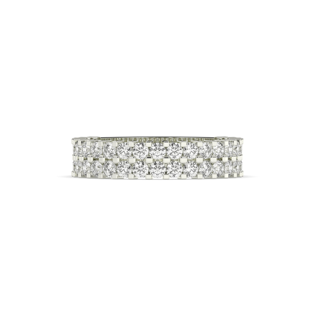 Levana triple-row round lab-grown diamond memoire wedding band in 950 platinum, front view 