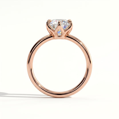 Round lab-grown diamond solitaire engagement ring in 18K (750) rose gold, side profile 