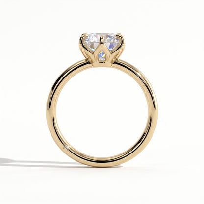 Round lab-grown diamond solitaire engagement ring in 18K (750) yellow gold, side profile 