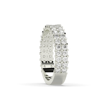 Levana triple-row round lab-grown diamond memoire wedding band in 750 white gold, side view 