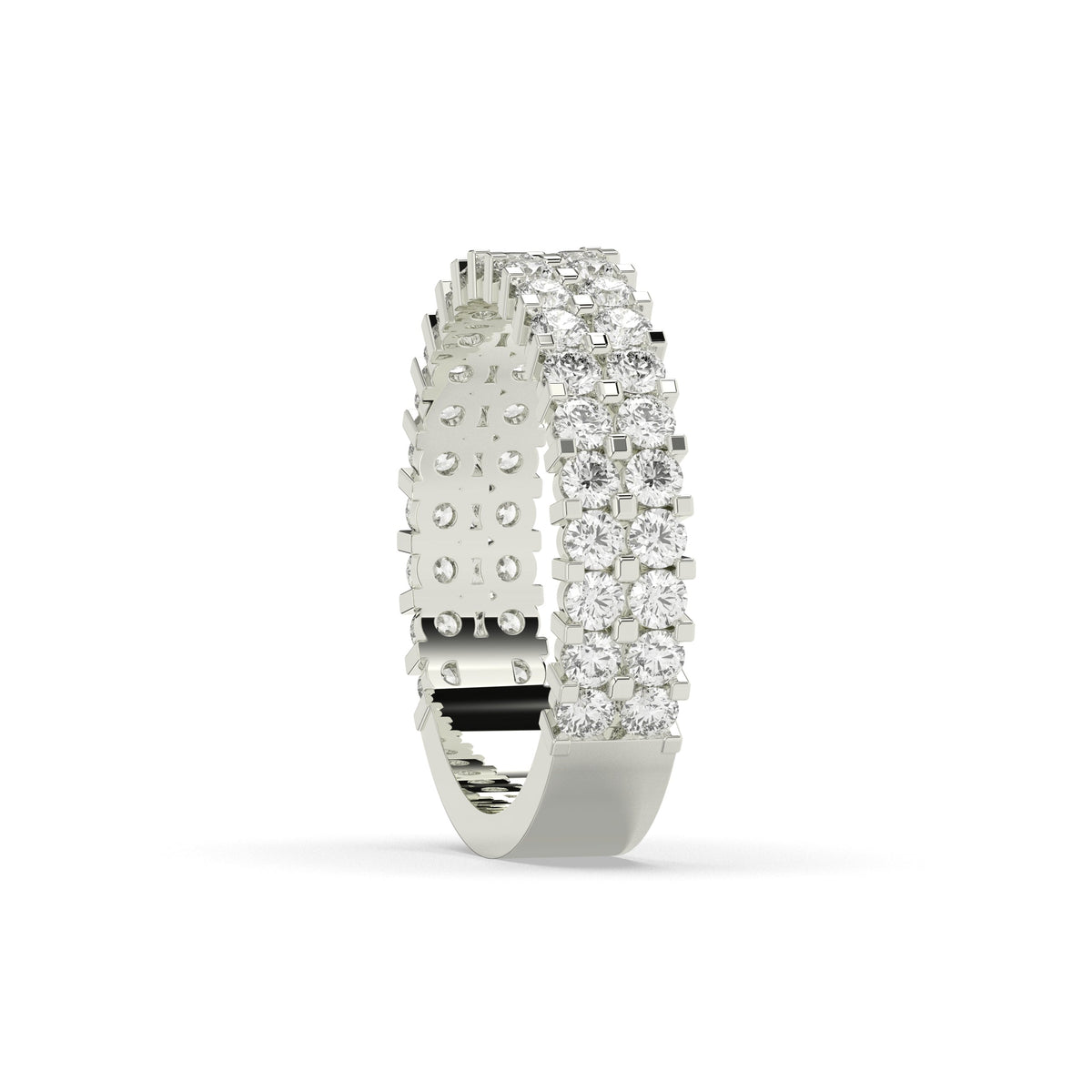 Levana triple-row round lab-grown diamond memoire wedding band in 950 platinum, side view 