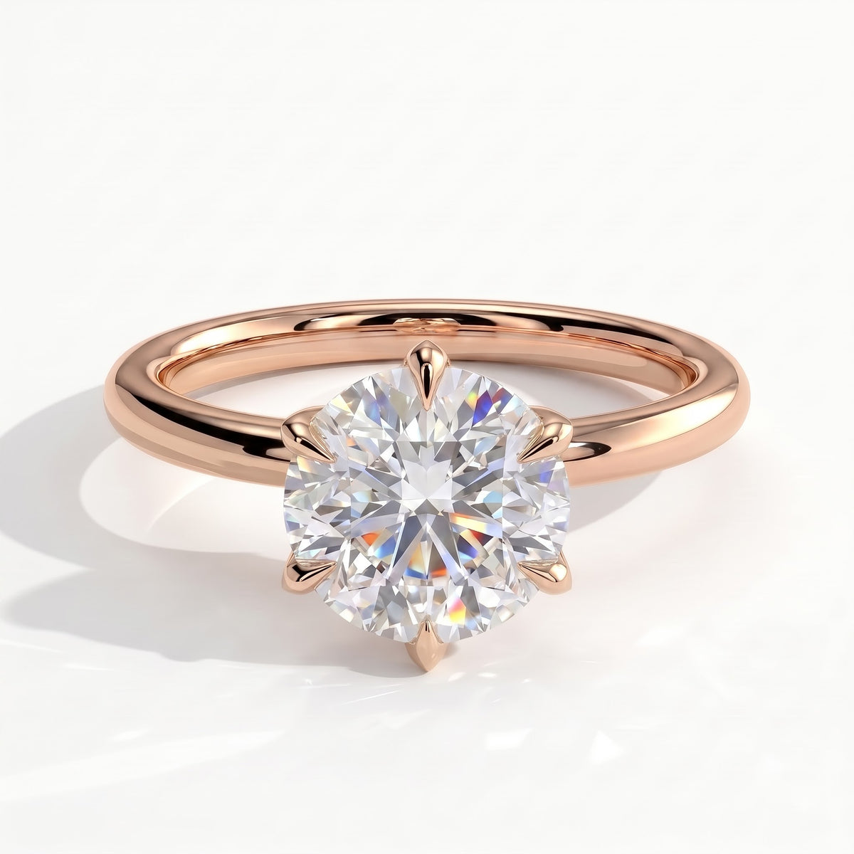 Round lab-grown diamond solitaire engagement ring in 18K (750) rose gold, front view 