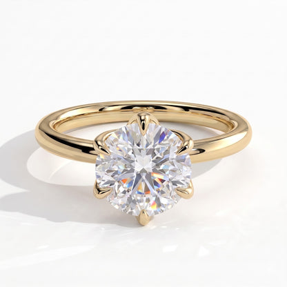 Round lab-grown diamond solitaire engagement ring in 18K (750) yellow gold, front view 