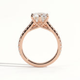Round lab-grown diamond halo engagement ring in 18K (750) rose gold, side profile 