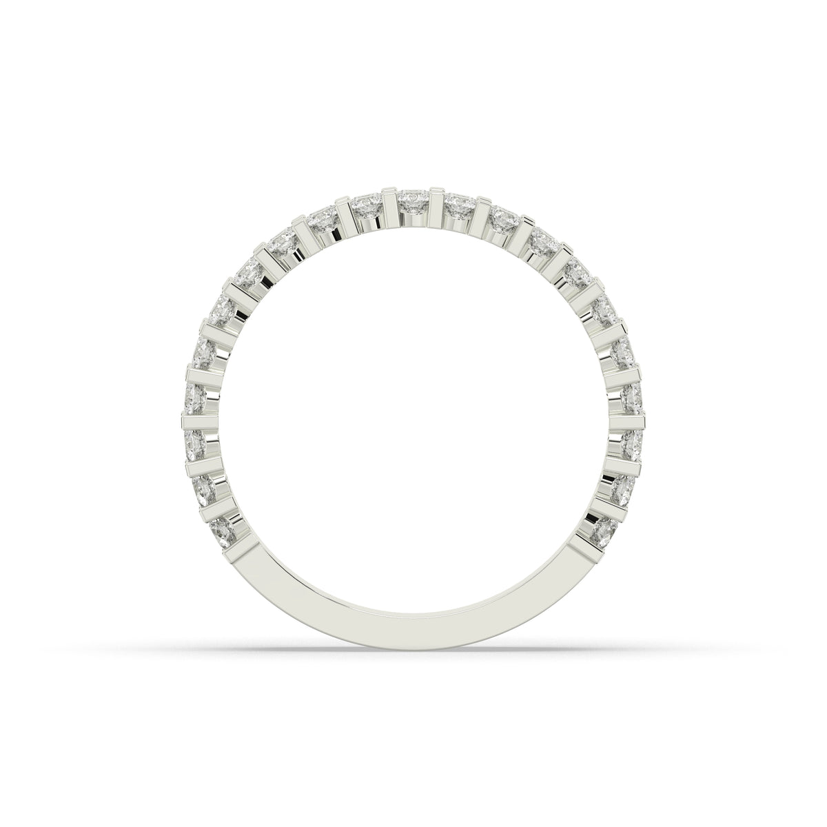 Levana triple-row round lab-grown diamond memoire wedding band in 585 white gold, top view 