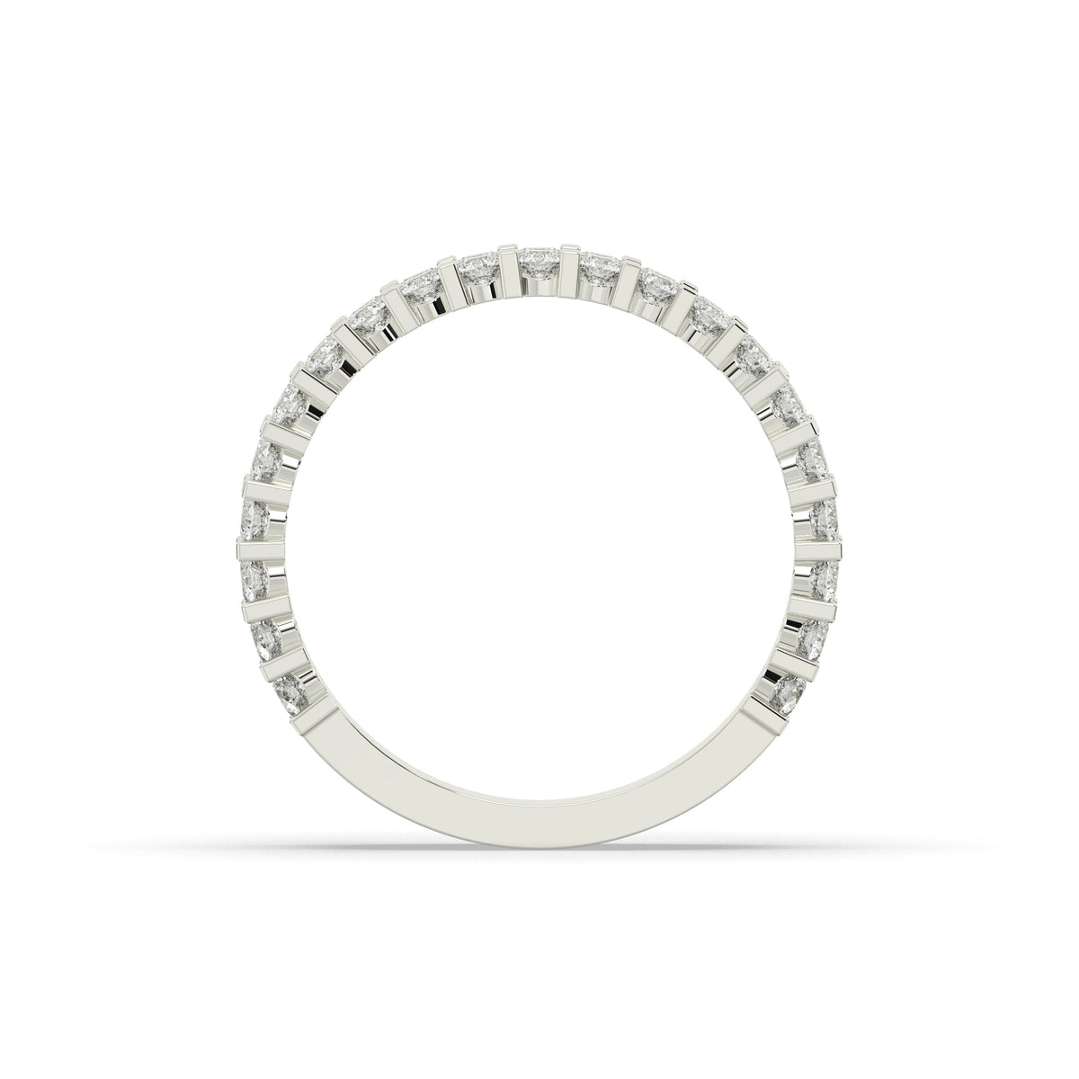 Levana triple-row round lab-grown diamond memoire wedding band in 950 platinum, top view 
