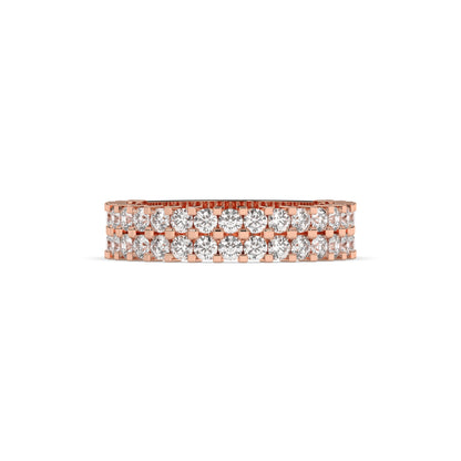 Levana triple-row round lab-grown diamond memoire wedding band in 585 rose gold, front view 