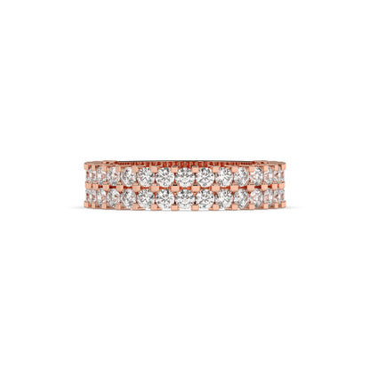 Levana triple-row round lab-grown diamond memoire wedding band in 750 rose gold, front view 