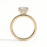 Round lab-grown diamond halo engagement ring in 14K (585) yellow gold, side profile 