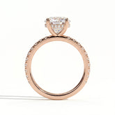 Round lab-grown diamond halo engagement ring in 14K (585) rose gold, side profile 