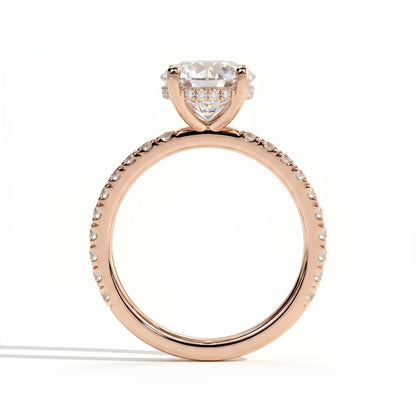 Round lab-grown diamond halo engagement ring in 14K (585) rose gold, side profile 