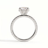 Round lab-grown diamond halo engagement ring in 14K (585) white gold, side profile 
