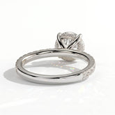 Round lab-grown diamond halo engagement ring in 14K (585) white gold, on white background 