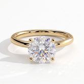 Round lab-grown diamond halo engagement ring in 14K (585) yellow gold, front view 