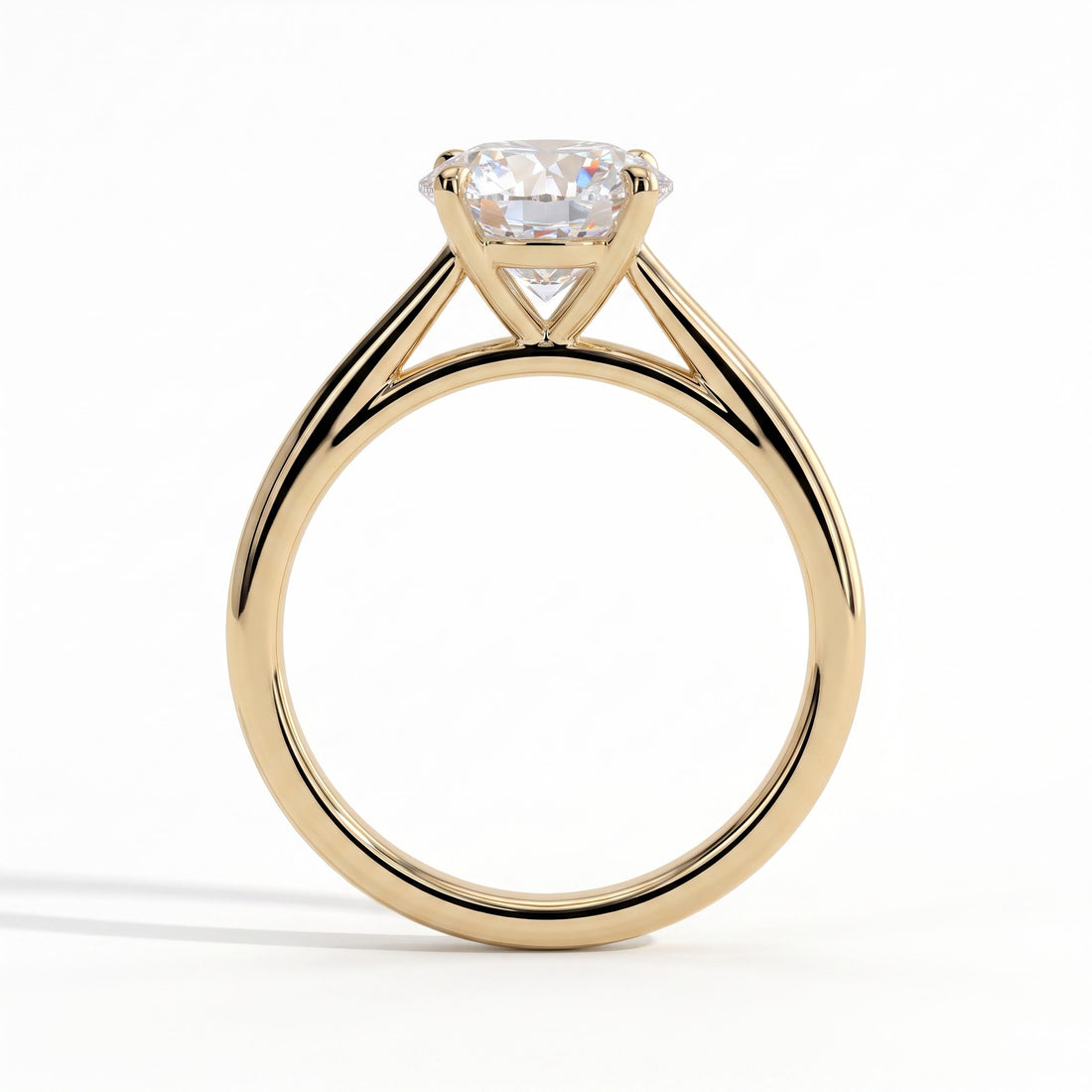 Round lab-grown diamond halo engagement ring in 14K (585) yellow gold, side profile 