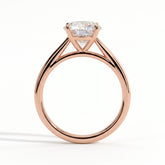 Round lab-grown diamond halo engagement ring in 14K (585) rose gold, side profile 