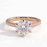Round lab-grown diamond halo engagement ring in 18K (750) rose gold, front view 