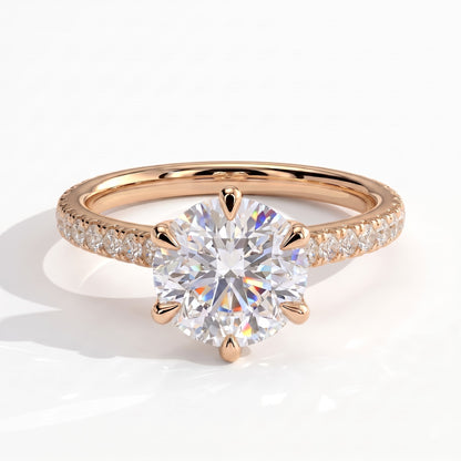 Round lab-grown diamond halo engagement ring in 18K (750) rose gold, front view 