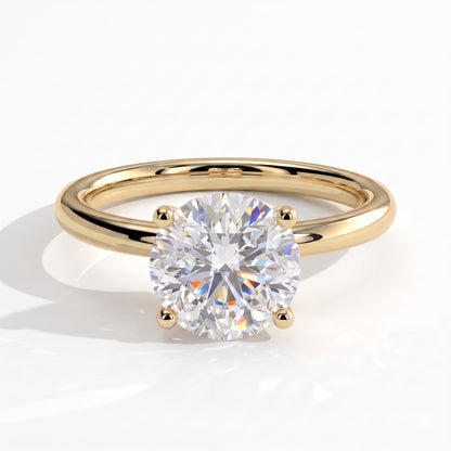 Round lab-grown diamond halo engagement ring in 18K (750) yellow gold, front view 
