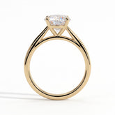 Round lab-grown diamond halo engagement ring in 18K (750) yellow gold, side profile 