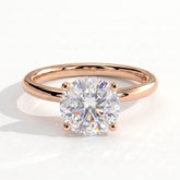 Round lab-grown diamond halo engagement ring in 18K (750) rose gold, front view 