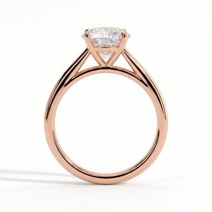 Round lab-grown diamond halo engagement ring in 18K (750) rose gold, side profile 