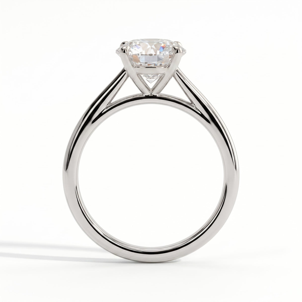 Round lab-grown diamond halo engagement ring in 950 platinum, side profile 