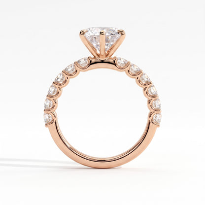 Round lab-grown diamond halo engagement ring in 14K (585) rose gold, side profile 