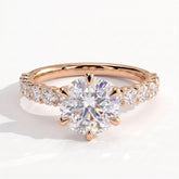 Round lab-grown diamond halo engagement ring in 14K (585) rose gold, front view 