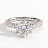 Round lab-grown diamond halo engagement ring in 14K (585) white gold, front view 
