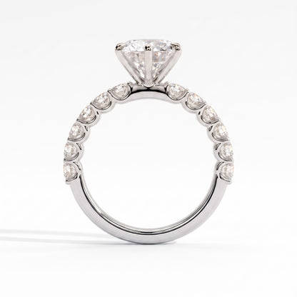 Round lab-grown diamond halo engagement ring in 18K (750) white gold, side profile 
