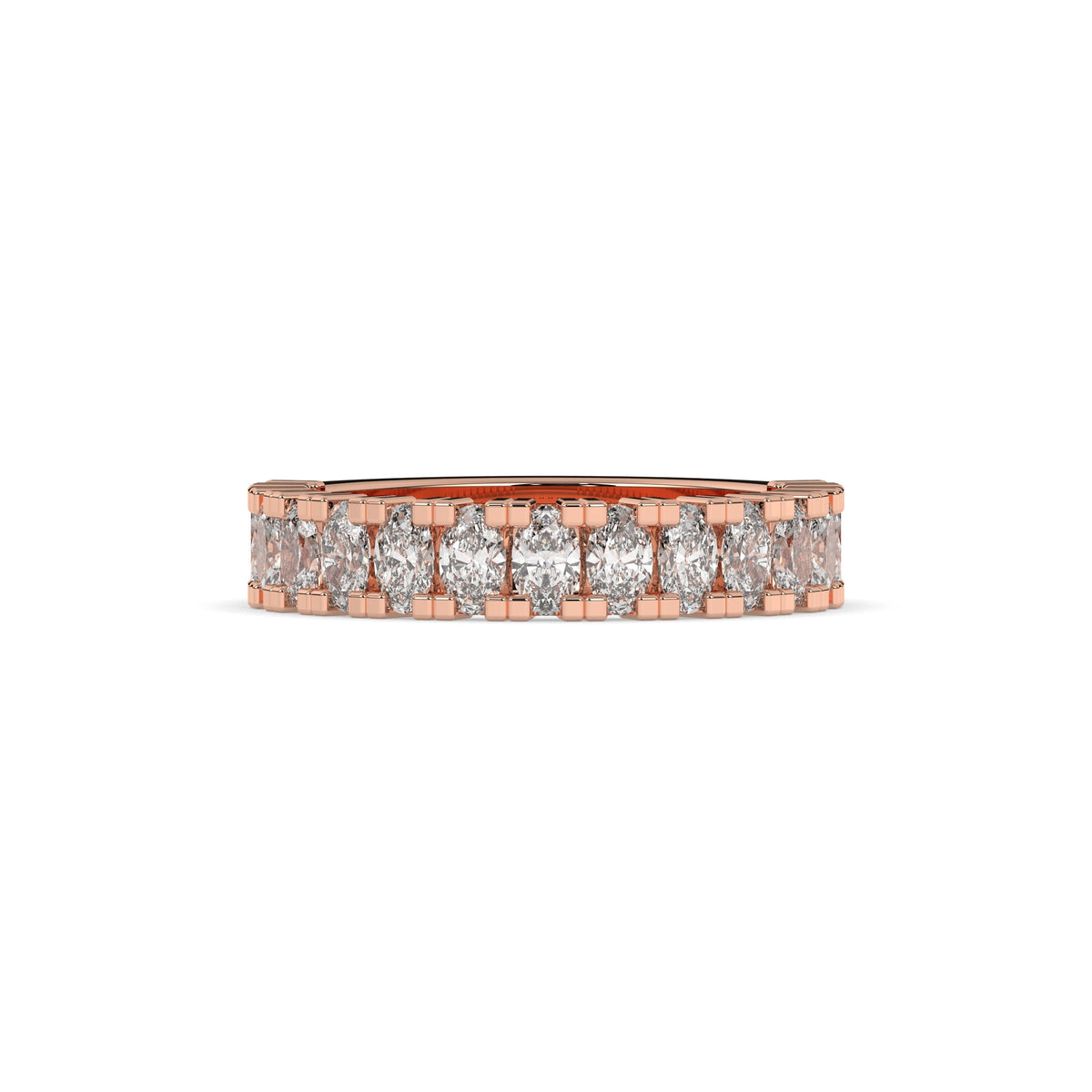 Amélie oval lab-grown diamond memoire wedding band in 750 rose gold, front view 