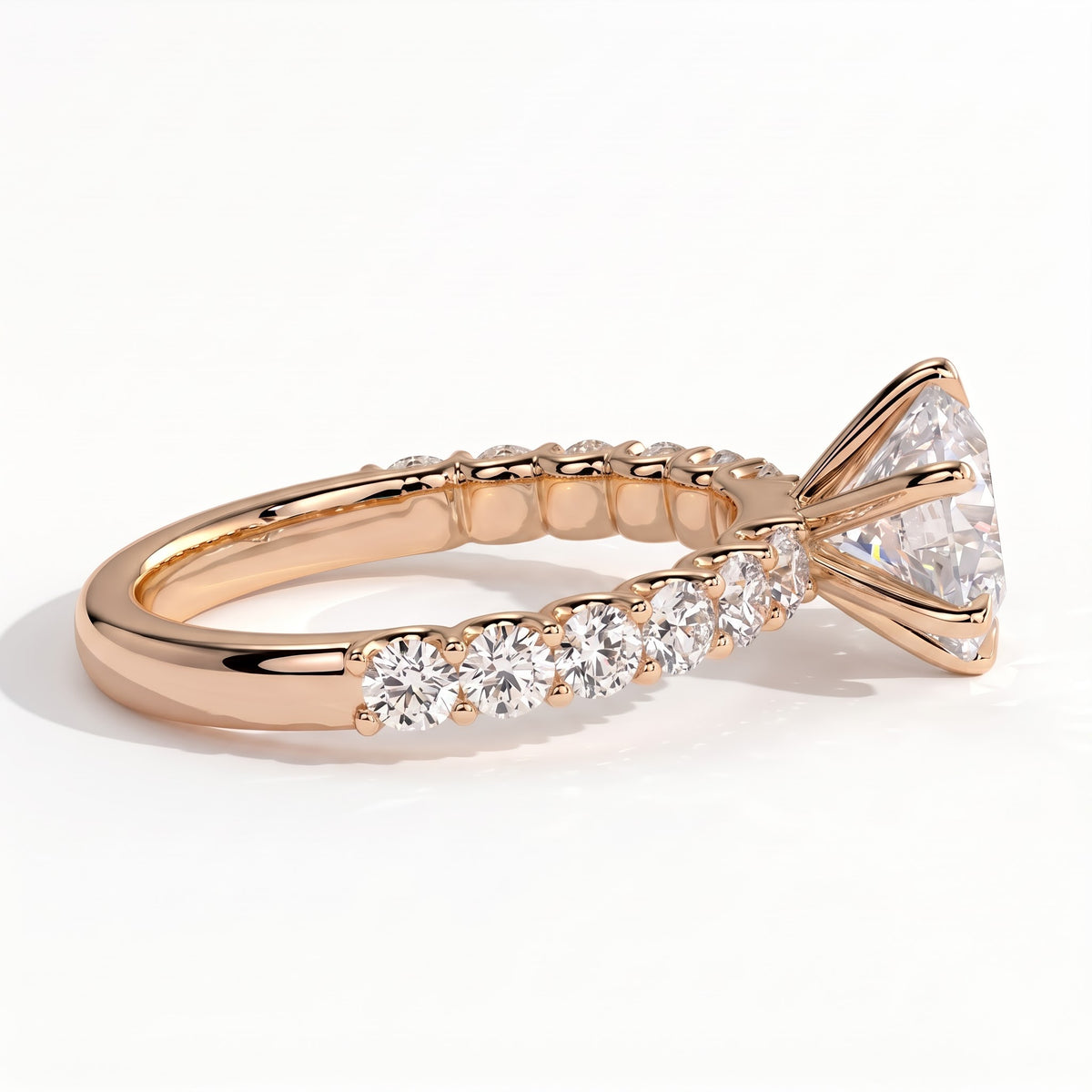 Round lab-grown diamond halo engagement ring in 18K (750) rose gold, detail view 