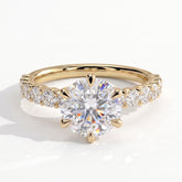 Round lab-grown diamond halo engagement ring in 18K (750) yellow gold, front view 