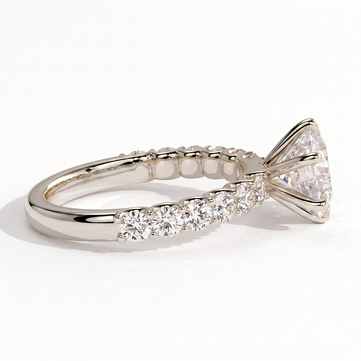 Round lab-grown diamond halo engagement ring in 950 platinum, detail view 