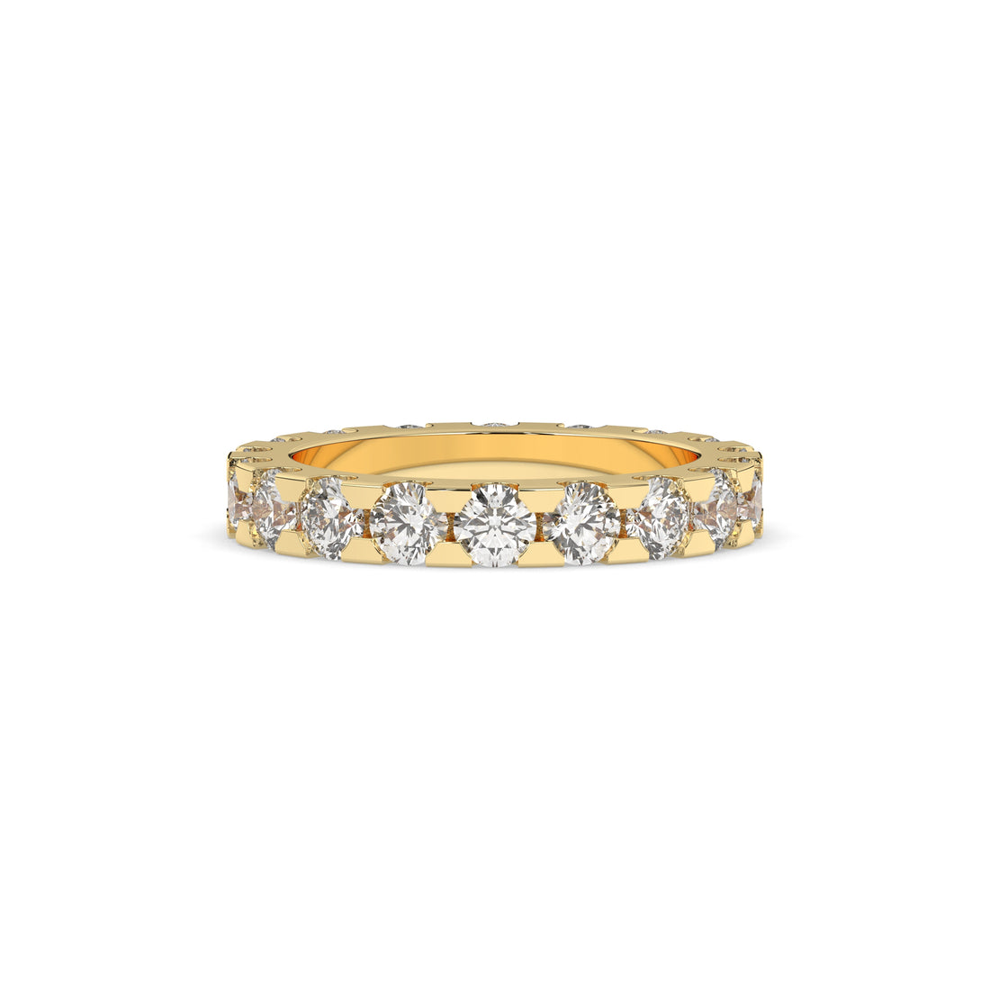 Melina round lab-grown diamond eternity wedding band in 585 yellow gold, front view 