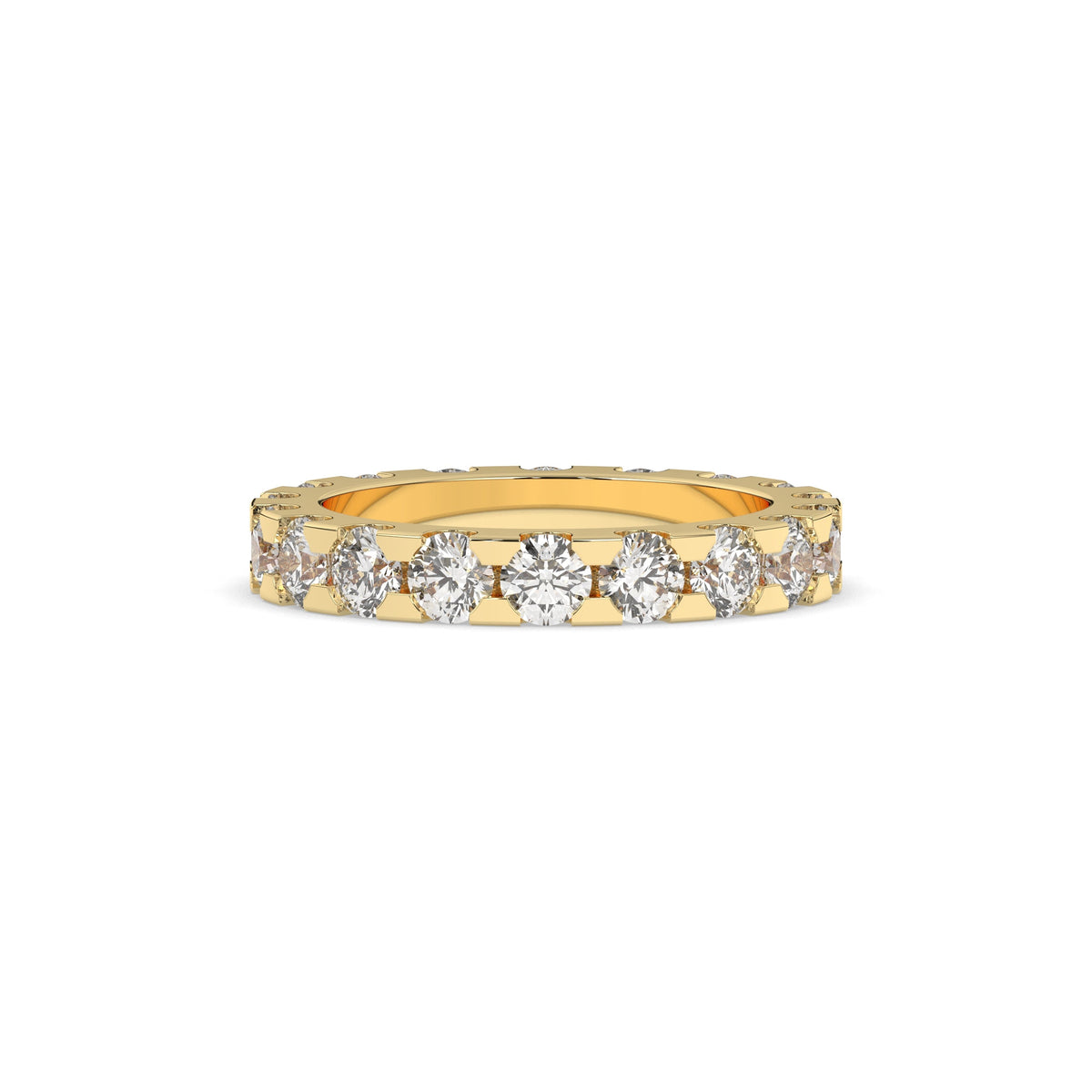 Melina round lab-grown diamond eternity wedding band in 750 yellow gold, front view 