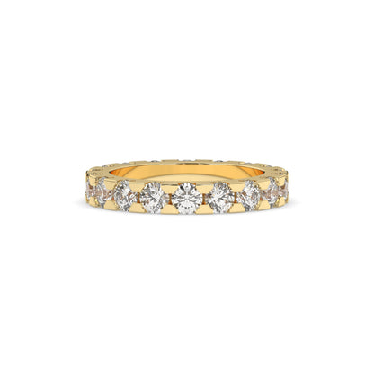 Melina round lab-grown diamond eternity wedding band in 750 yellow gold, front view 