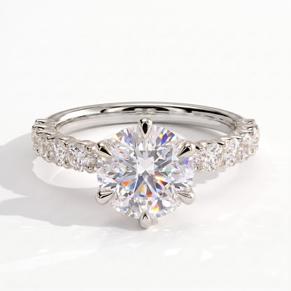 Round lab-grown diamond halo engagement ring in 950 platinum, front view 