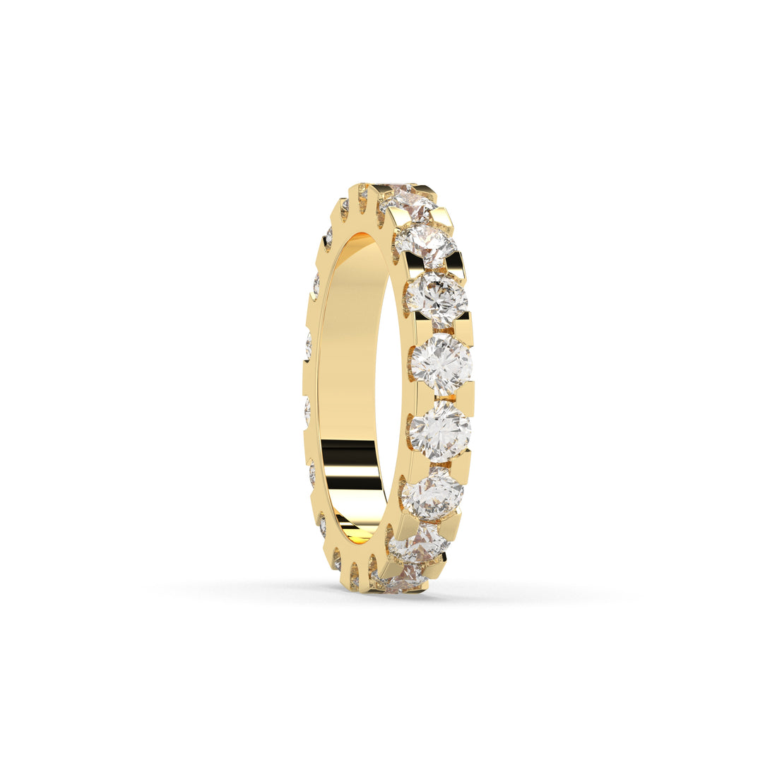 Melina round lab-grown diamond eternity wedding band in 585 yellow gold, side view 