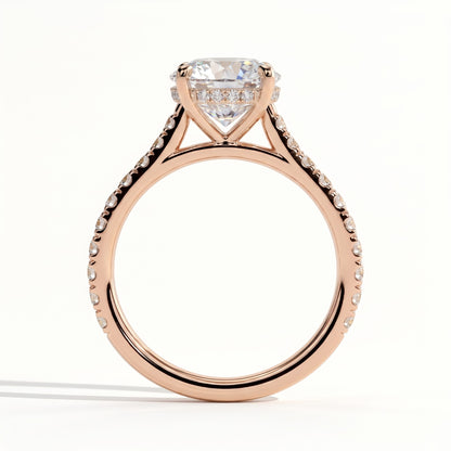 Round lab-grown diamond halo engagement ring in 14K (585) rose gold, side profile 