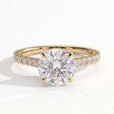 Round lab-grown diamond halo engagement ring in 14K (585) yellow gold, front view 