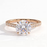 Round lab-grown diamond halo engagement ring in 14K (585) rose gold, front view 