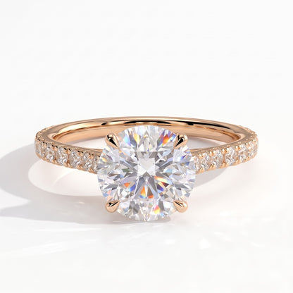 Round lab-grown diamond halo engagement ring in 14K (585) rose gold, front view 