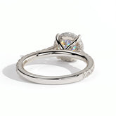 Round lab-grown diamond halo engagement ring in 14K (585) white gold, on white background 