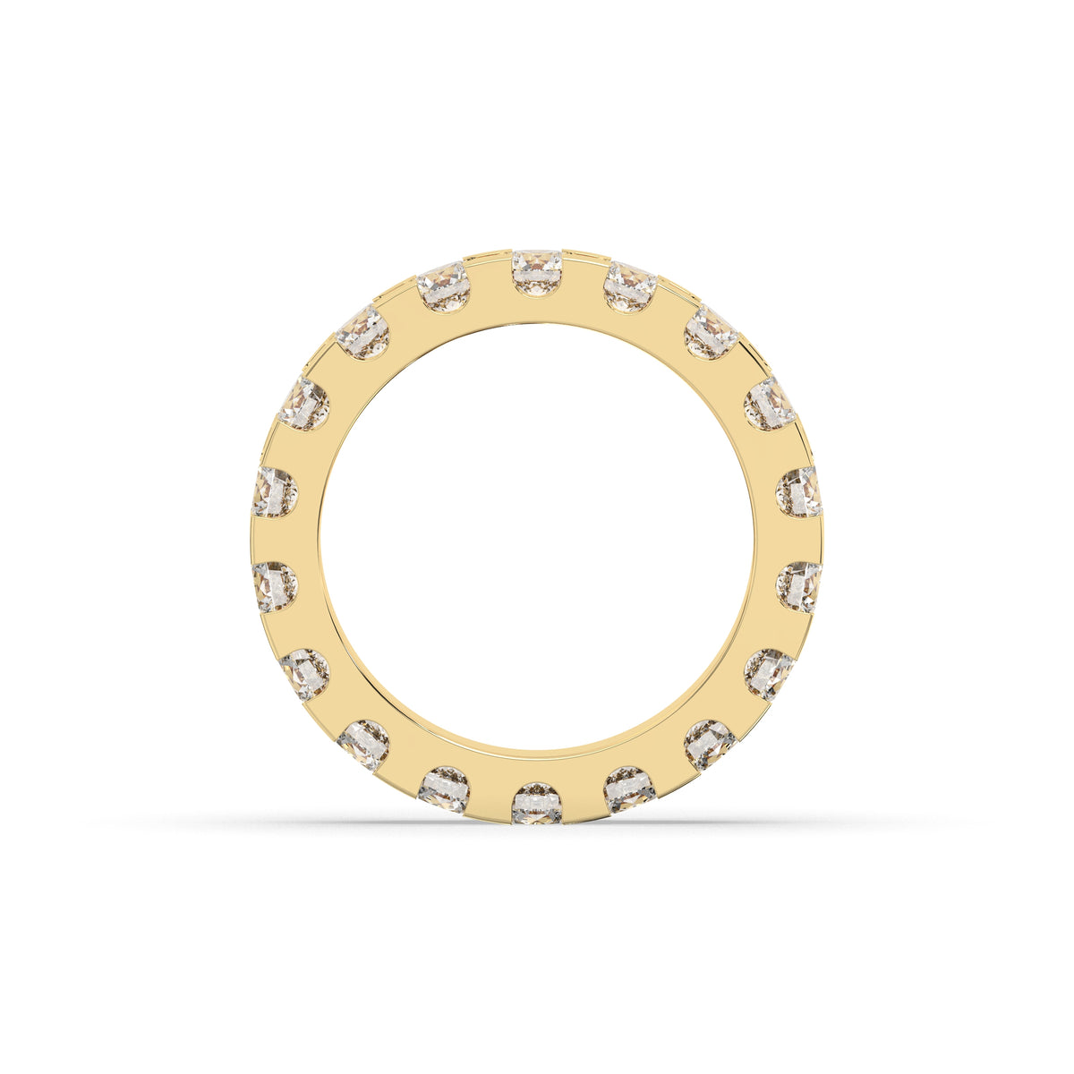 Melina round lab-grown diamond eternity wedding band in 585 yellow gold, top view 